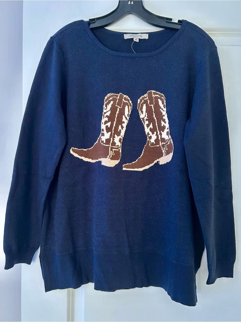 Astroloogie Navy Crewneck Sweater with Brown Boot Motif